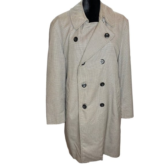 London Fog Maincoats Jacket Mens 40 Regular Houndstooth Trench Coat Cloth Lined - Picture 1 of 16